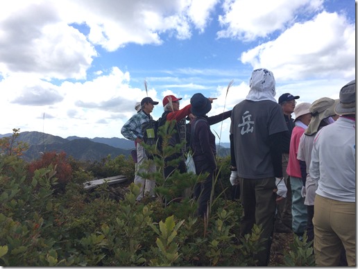 山頂にて景色を望む